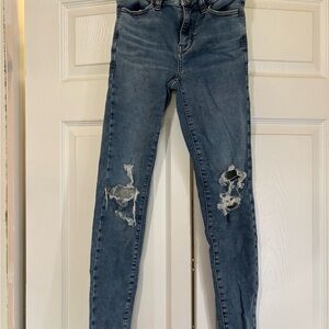 American Eagle Outfitters Dark Blue Distressed Skinny Jeans